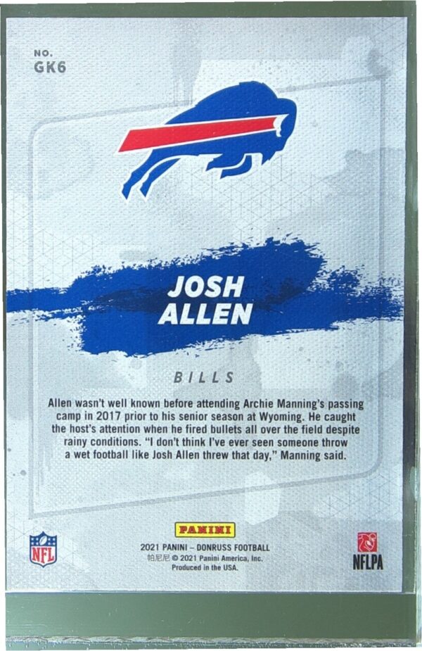 2021 Donruss Josh Allen #GK6 Bills Gridiron Kings - Image 3