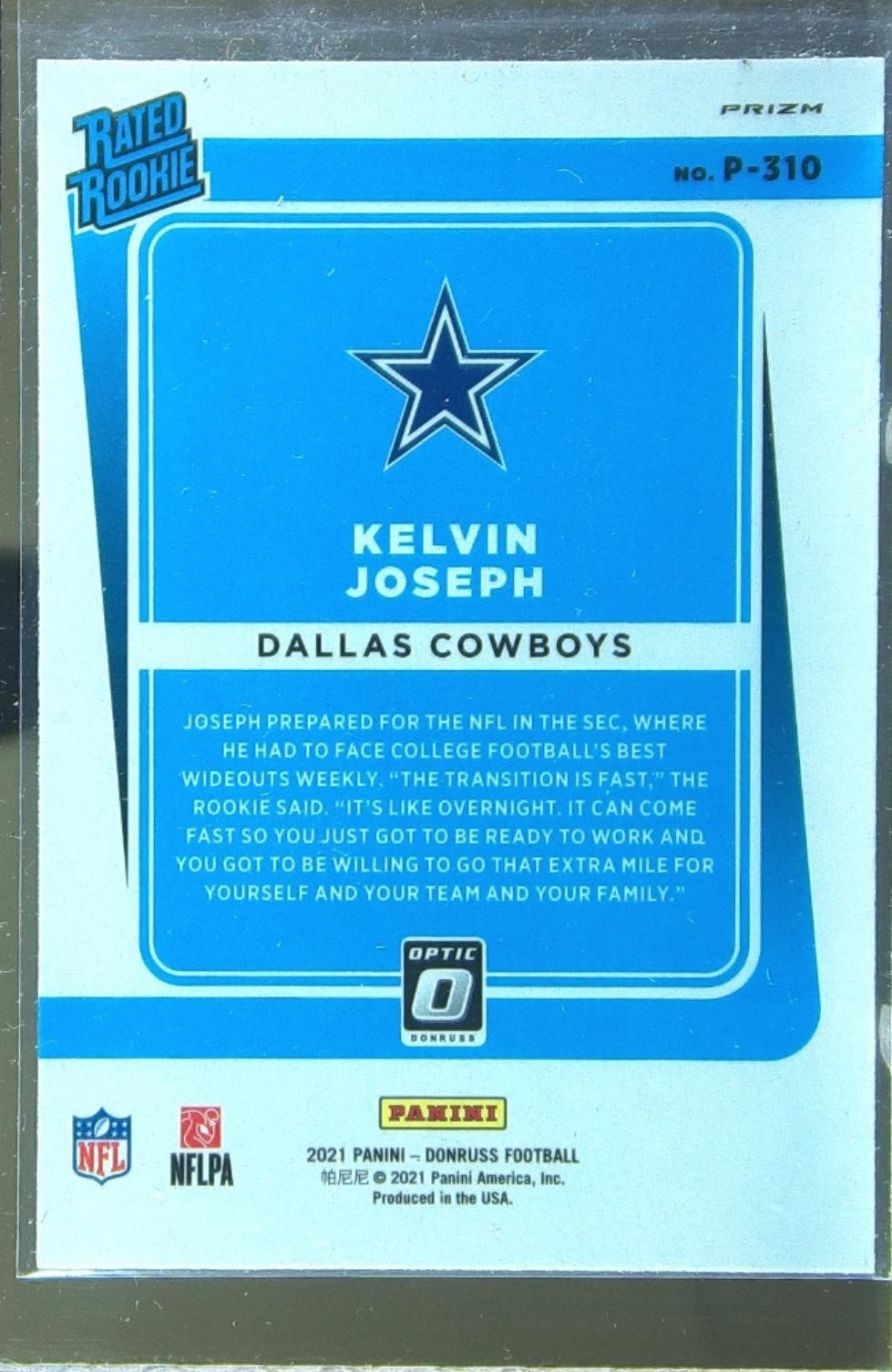 2021 Donruss Kelvin Joseph Optic Rated Rookie Preview Red and Green #P-310 Cowbo - Image 3