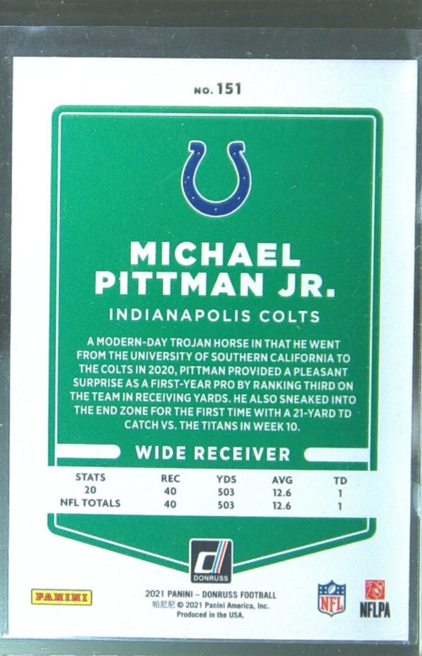 2021 Donruss Michael Pittman Jr. Press Proof Yellow #151 Colts - Image 3