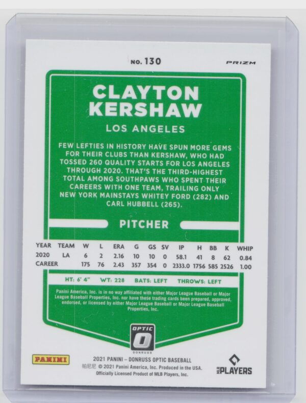 2021 Donruss Optic Clayton Kershaw Pink #130 Dodgers - Image 3