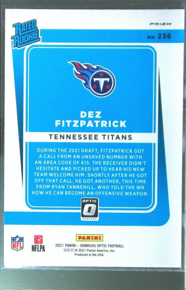 2021 Donruss Optic Dez Fitzpatrick Purple Shock RC #236 Titans - Image 3