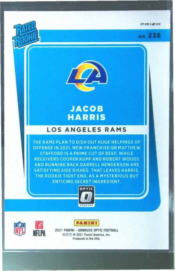 2021 Donruss Optic Jacob Harris Purple Shock RC #238 Rams - Image 3