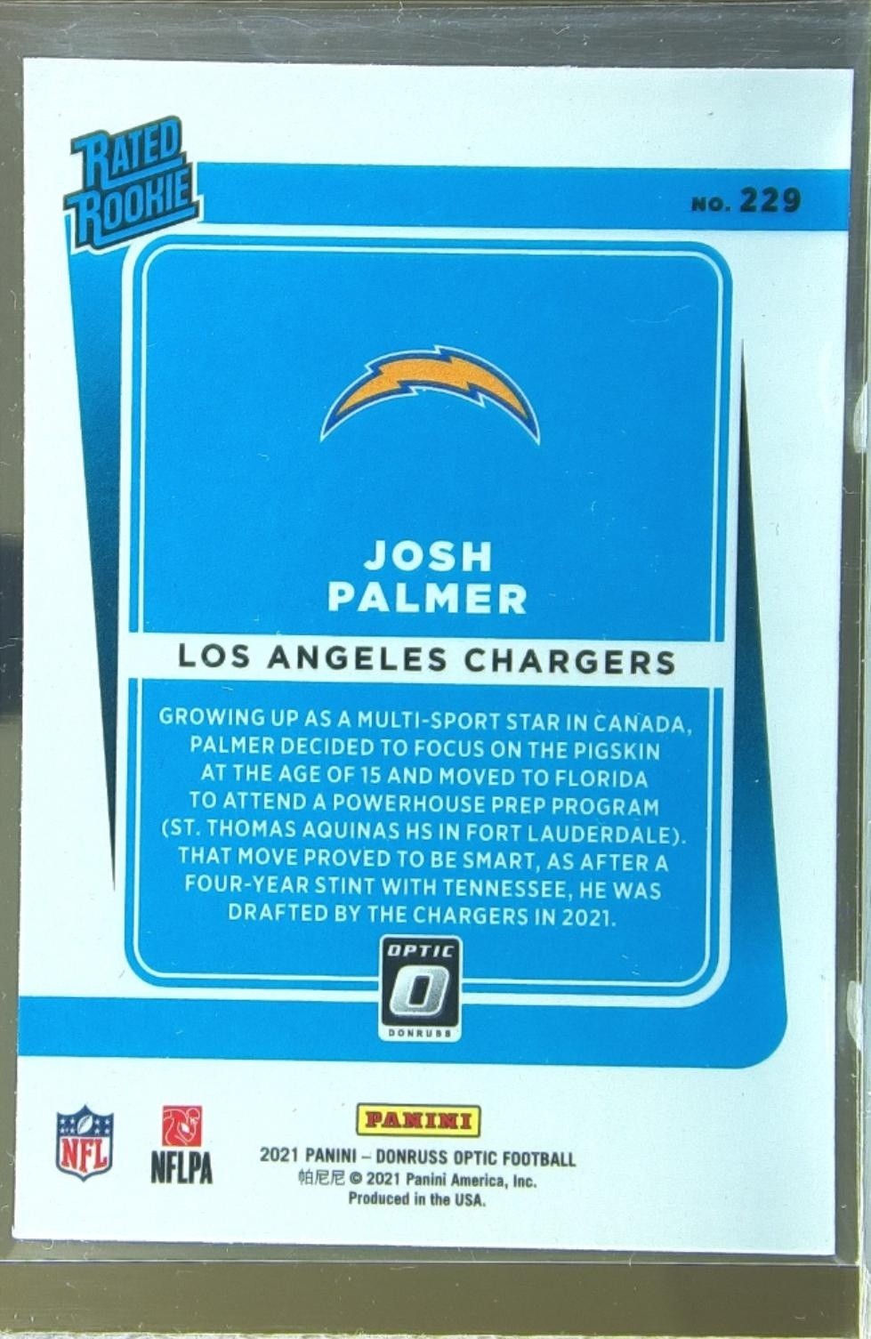 2021 Donruss Optic Josh Palmer RC #229 Chargers - Image 3