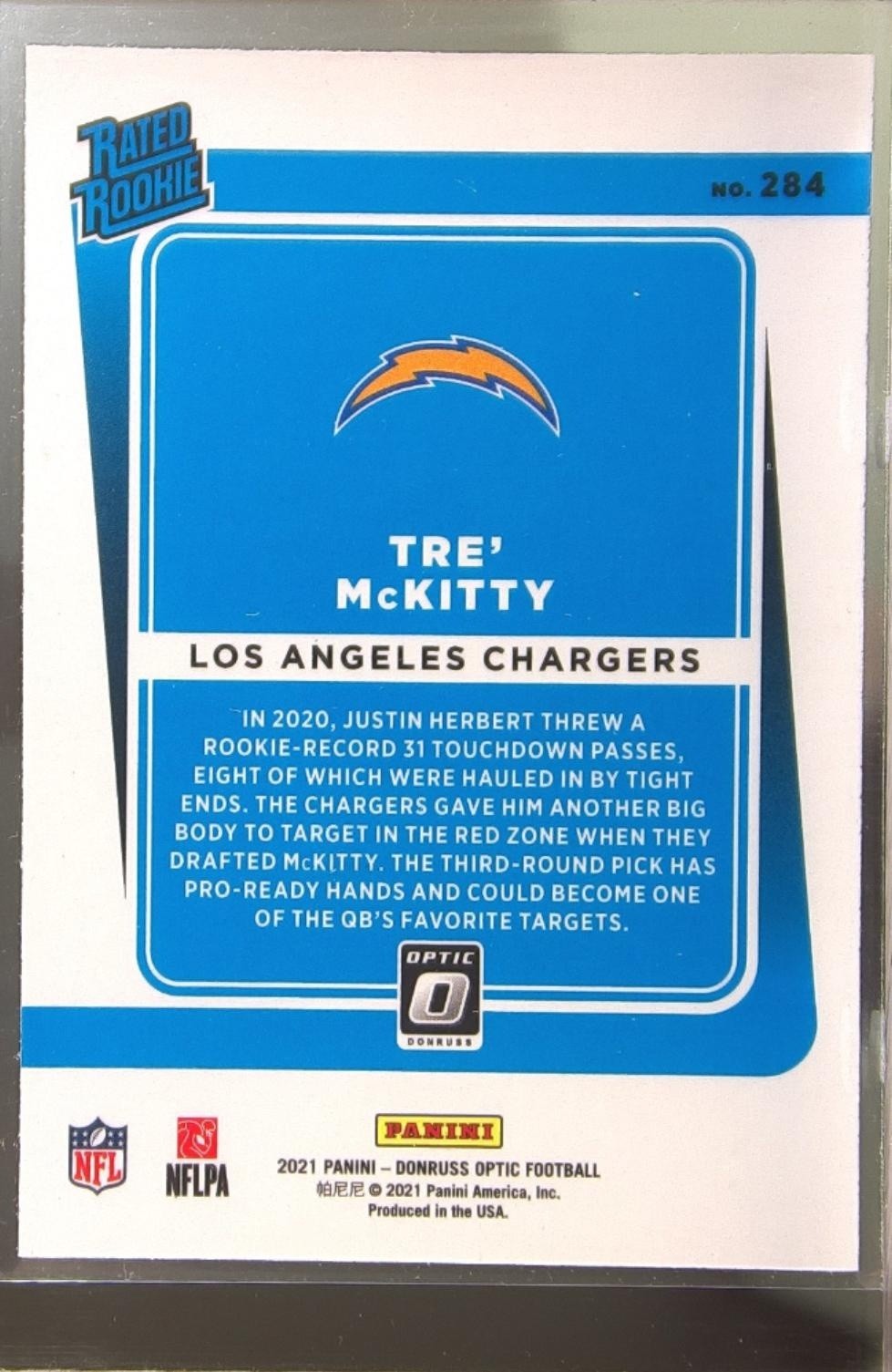 2021 Donruss Optic Tre' McKitty RC #284 Chargers - Image 3
