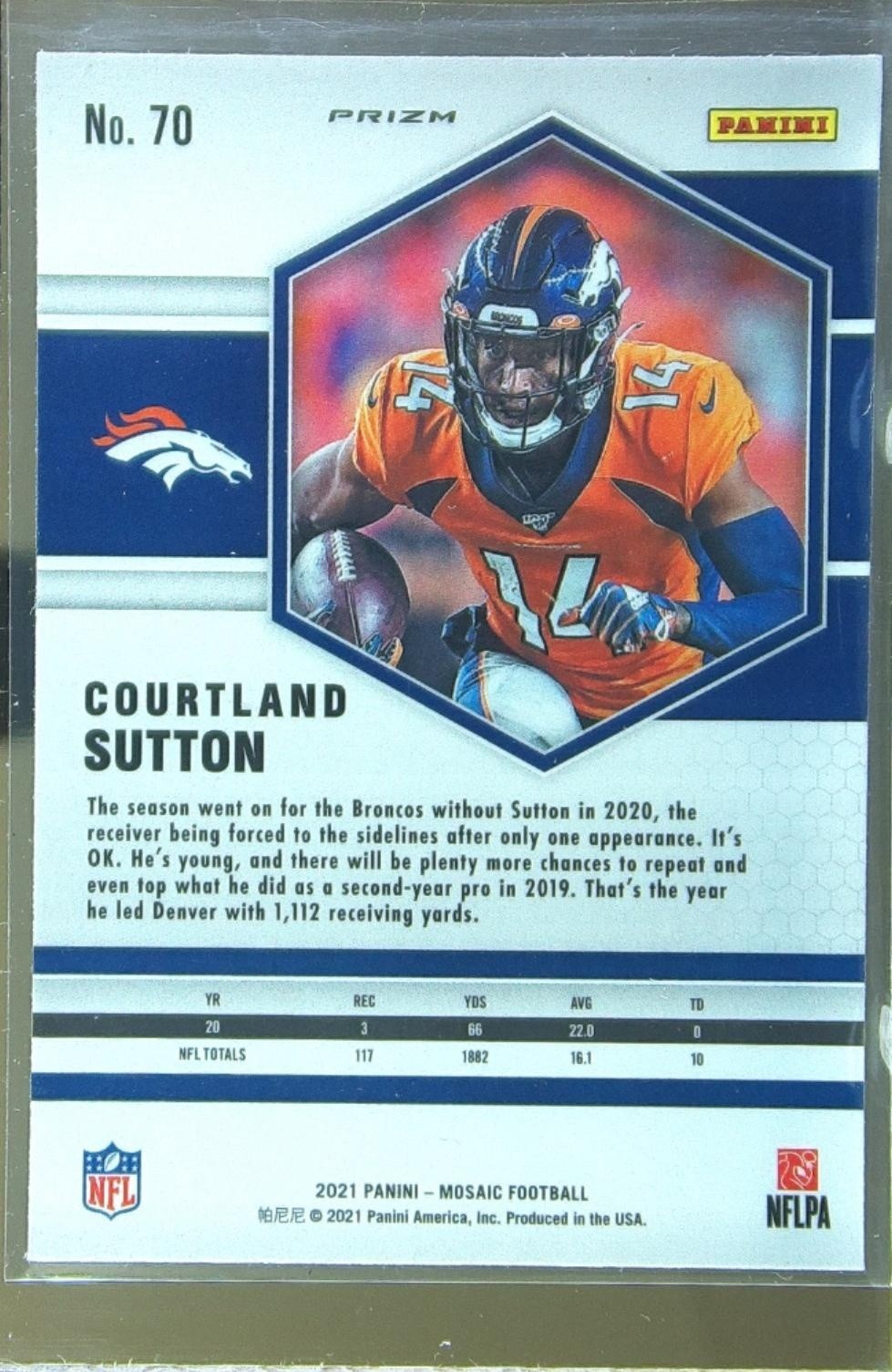 2021 Mosaic Courtland Sutton Prizm #70 Broncos - Image 3
