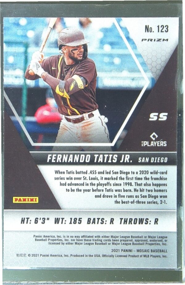 2021 Mosaic Fernando Tatis Jr. Reactive Blue #123 Padres - Image 3