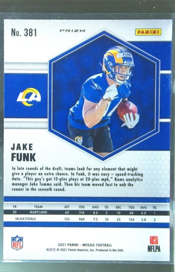 2021 Mosaic Jake Funk Prizm Green #381 Rams - Image 3