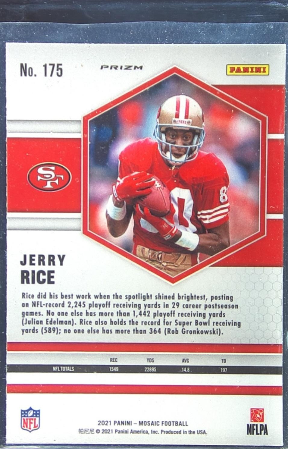 2021 Mosaic Jerry Rice Prizm Green #175 49ers - Image 3