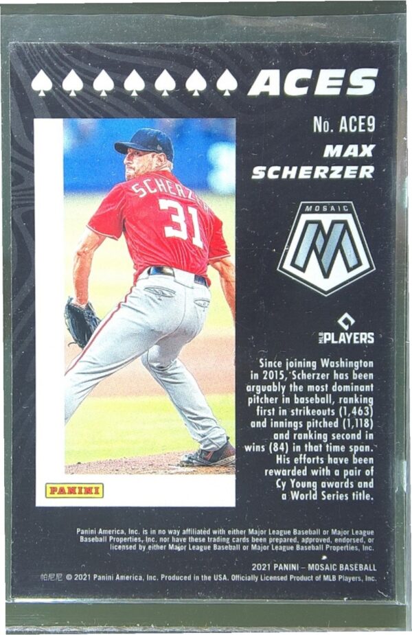 2021 Mosaic Max Scherzer #ACE9 Nationals Aces - Image 3