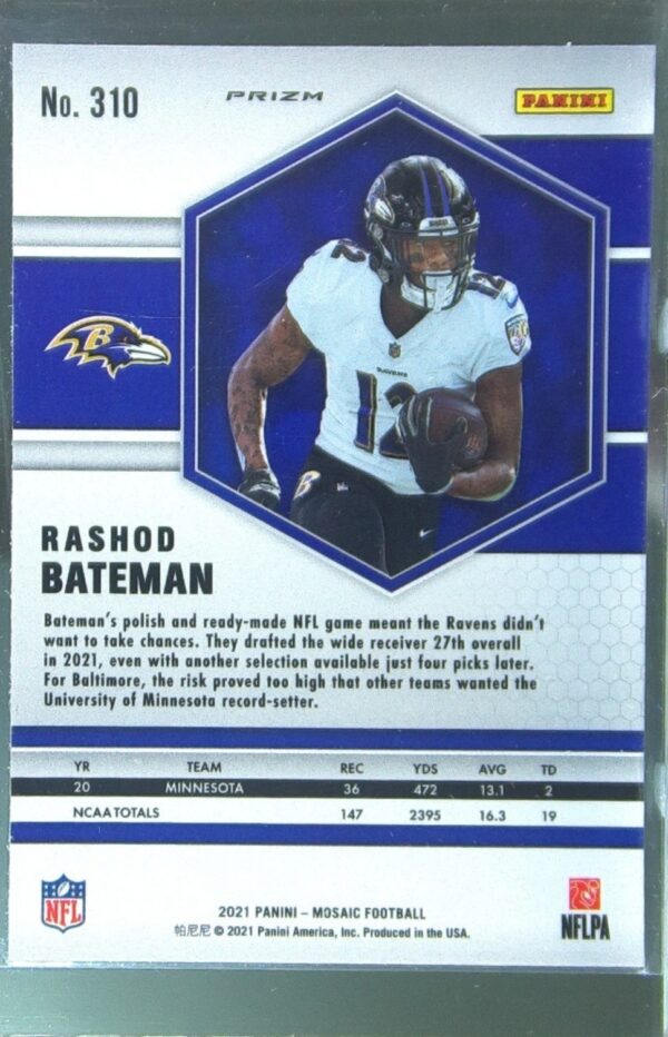 2021 Mosaic Rashod Bateman Prizm Silver RC #310 Ravens - Image 3