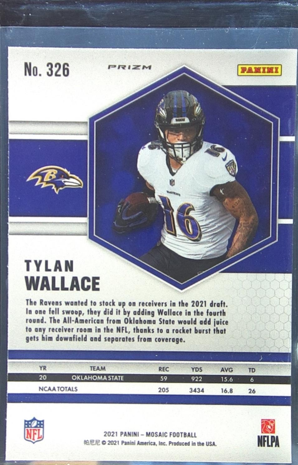 2021 Mosaic Tylan Wallace Prizm Silver RC #326 Ravens - Image 3