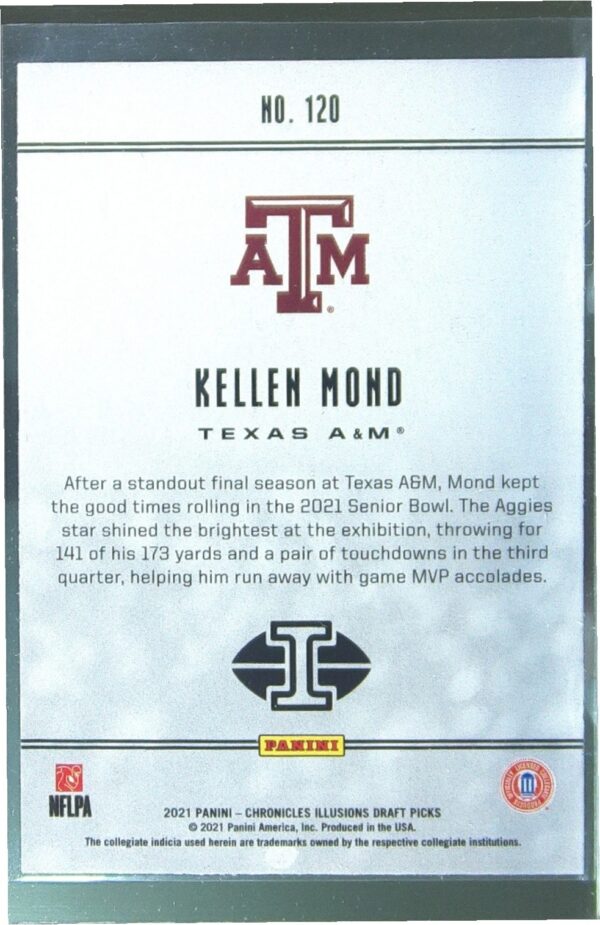 2021 Panini Chronicles Draft Picks Kellen Mond RC #120 Aggies - Image 3