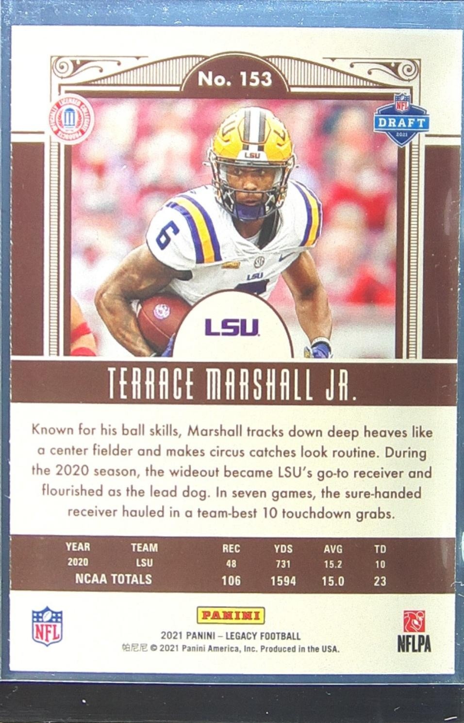 2021 Panini Legacy Terrace Marshall Jr. RC #153 Tigers - Image 3
