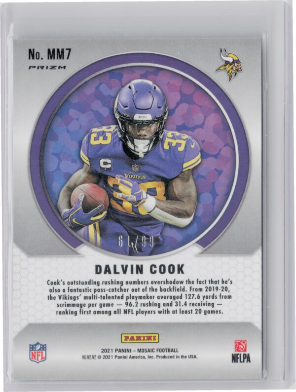 2021 Panini Mosaic Dalvin Cook SN99 #MM7 Vikings Men of Mastery Prizm Blue - Image 3