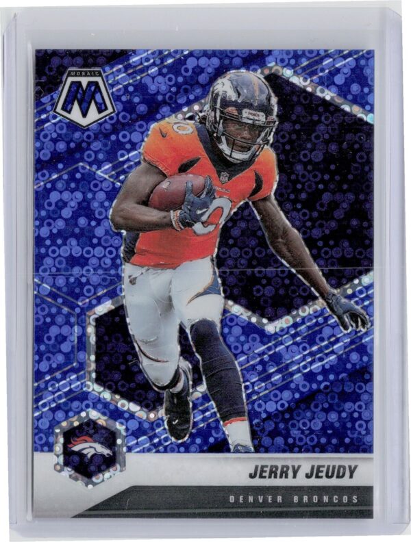 2021 Panini Mosaic Jerry Jeudy No Huddle Prizm Blue SN75 #68 Broncos