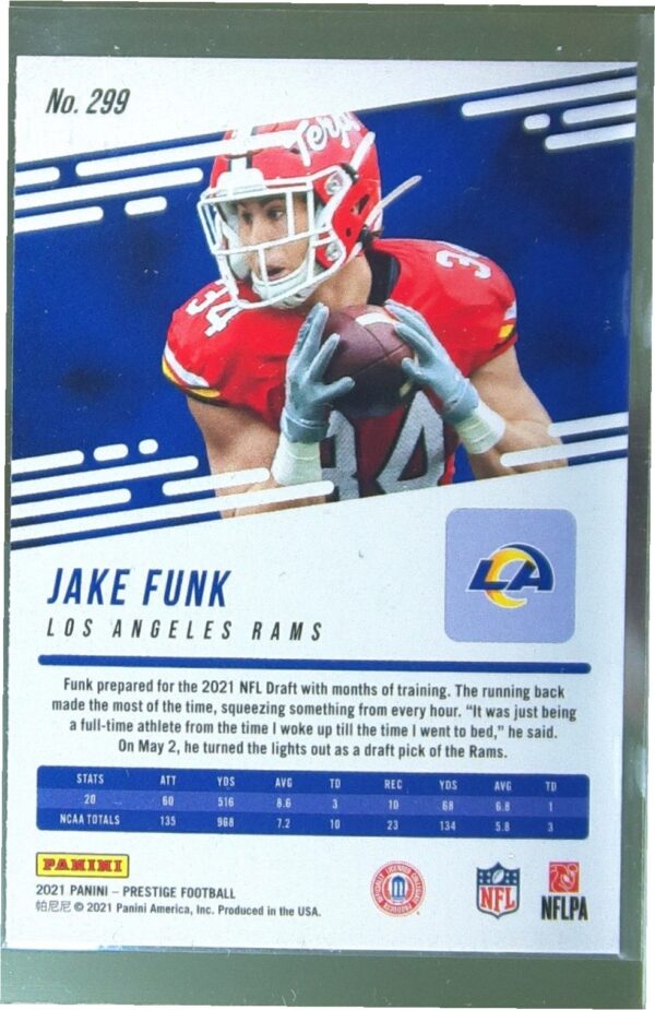 2021 Panini Prestige Jake Funk Xtra Points Astral RC #299 Rams - Image 3