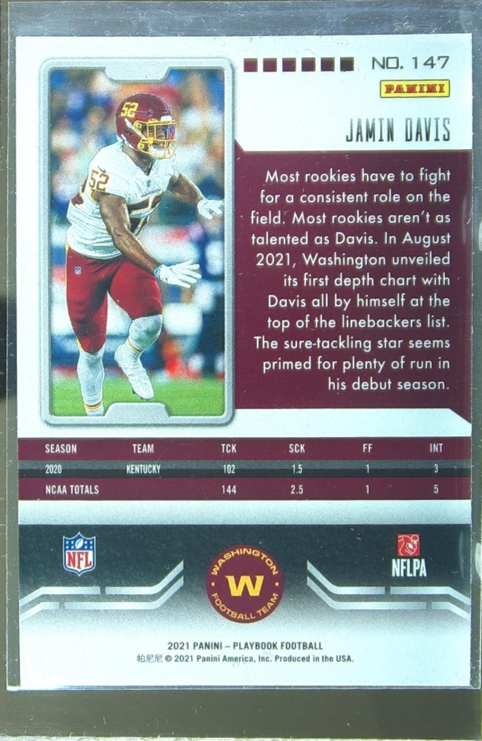 2021 Playbook Jamin Davis Mosaic RC #147 Team - Image 3