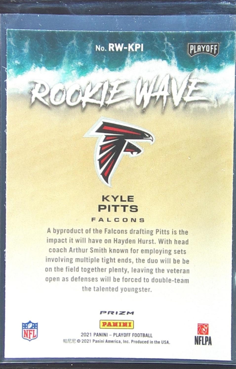 2021 Playoff Kyle Pitts RC #RW-KPI Falcons Rookie Wave Pink - Image 3