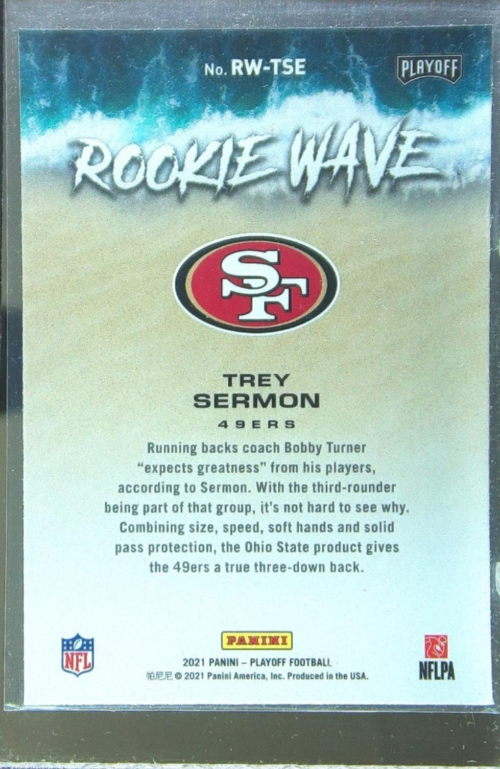 2021 Playoff Trey Sermon RC #RW-TSE 49ers Rookie Wave - Image 3