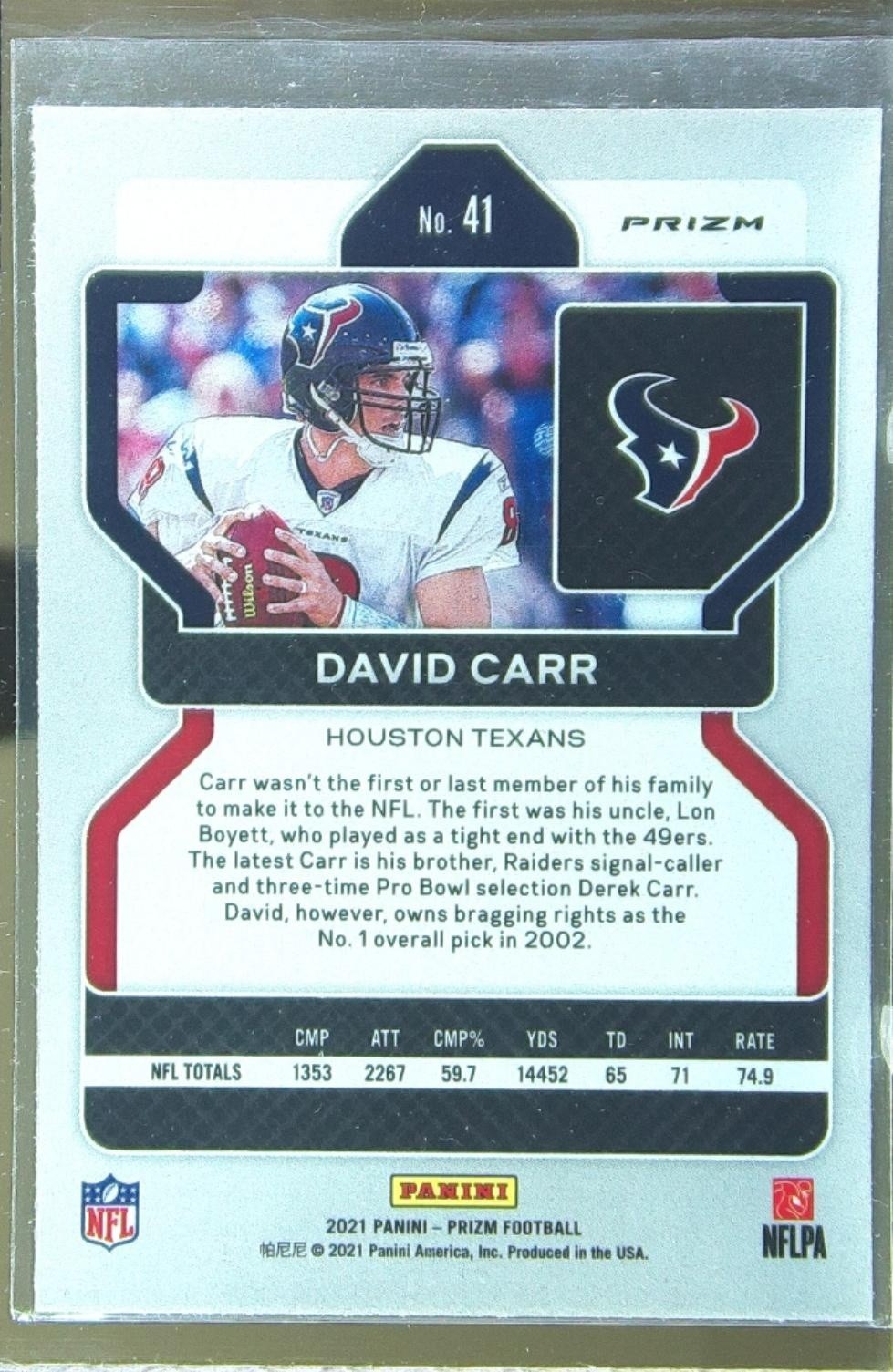 2021 Prizm David Carr Silver #41 Texans - Image 3