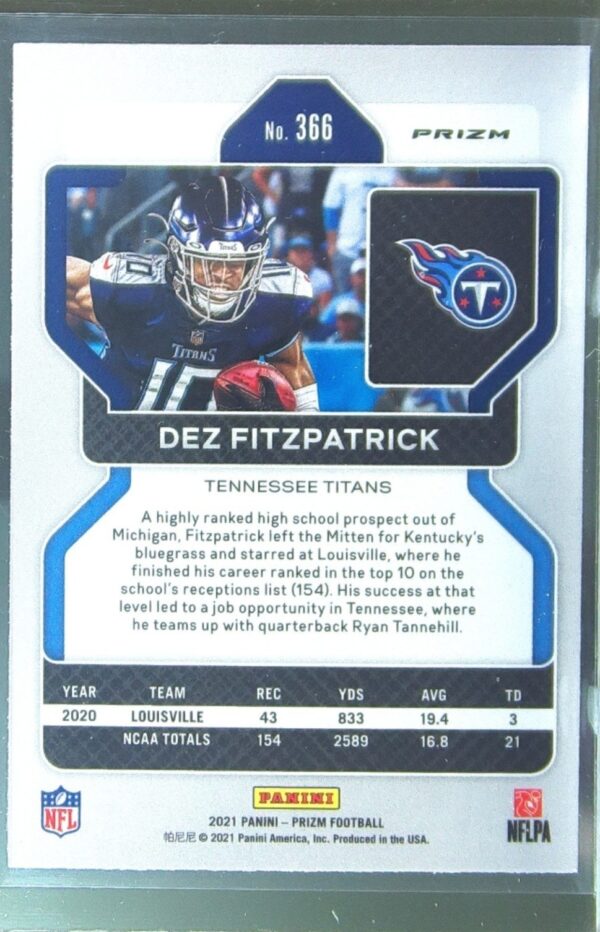 2021 Prizm Dez Fitzpatrick Red Ice RC #366 Titans - Image 3
