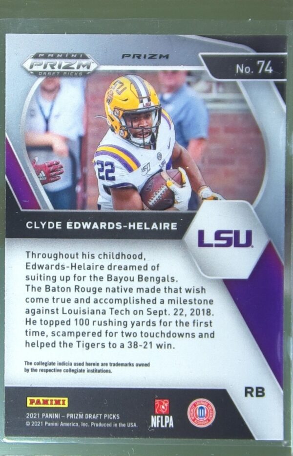 2021 Prizm Draft Picks Clyde Edwards-Helaire Purple Wave #74 Tigers - Image 3