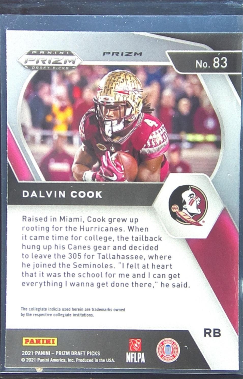 2021 Prizm Draft Picks Dalvin Cook Green #83 Seminoles - Image 3