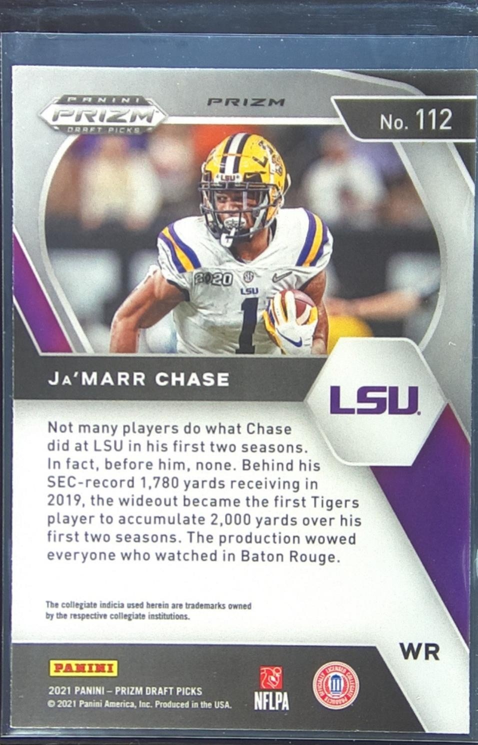 2021 Prizm Draft Picks Ja'Marr Chase Green RC #112 Tigers - Image 3