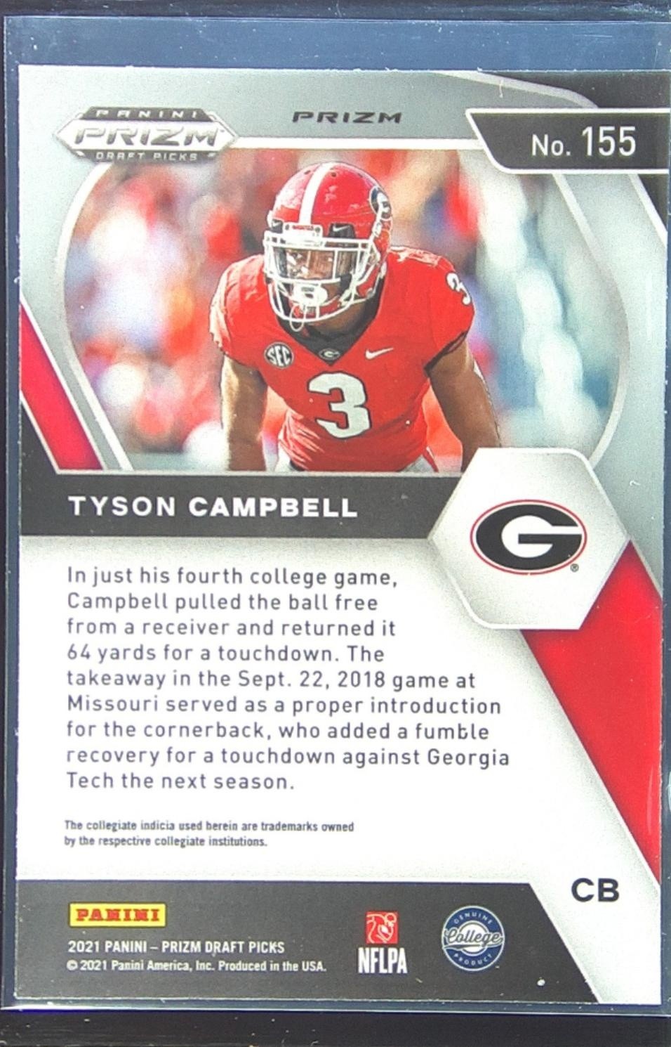 2021 Prizm Draft Picks Tyson Campbell Purple Wave RC #155 Bulldogs - Image 3