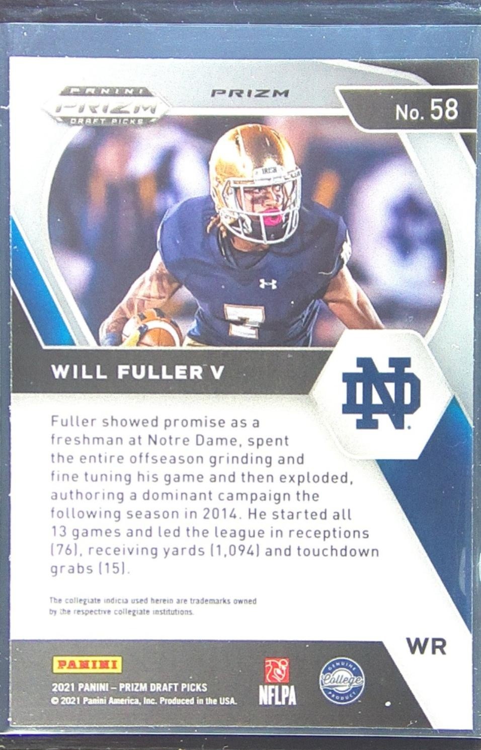 2021 Prizm Draft Picks Will Fuller V Green #58 Irish - Image 3