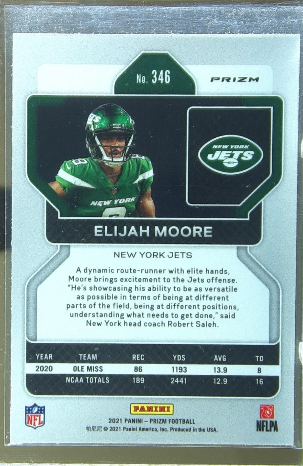 2021 Prizm Elijah Moore Red Ice RC #346 Jets - Image 3