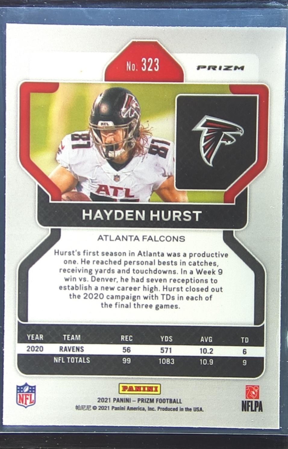 2021 Prizm Hayden Hurst Red White and Blue #323 Falcons - Image 3