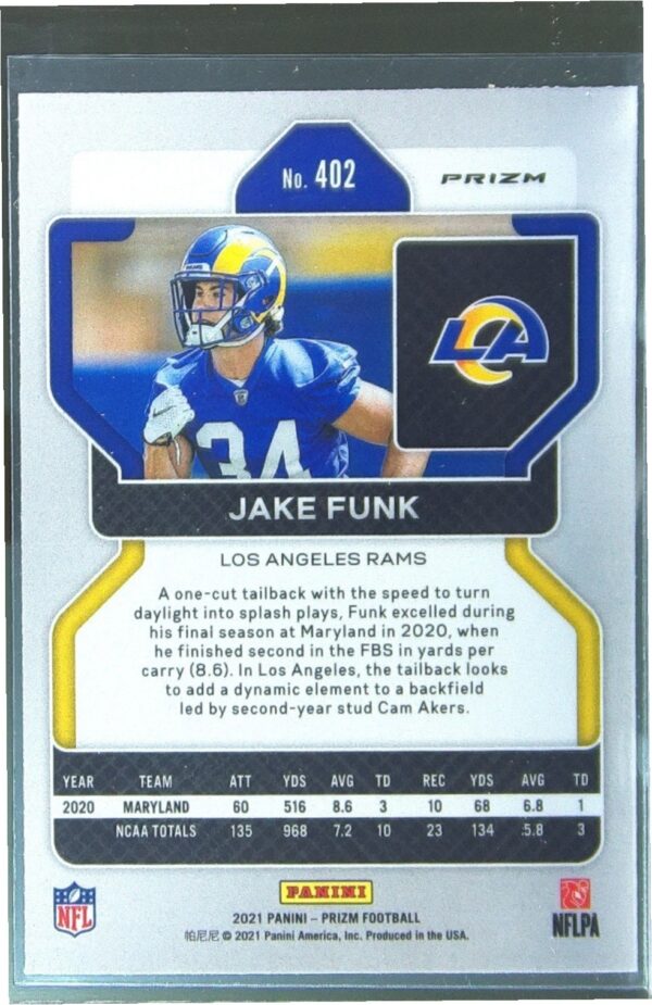 2021 Prizm Jake Funk Red Ice RC #402 Rams - Image 3