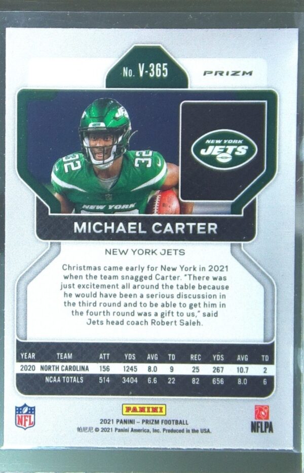 2021 Prizm Michael Carter RC #V-365 Jets Rookie Variations Prizm Silver - Image 3