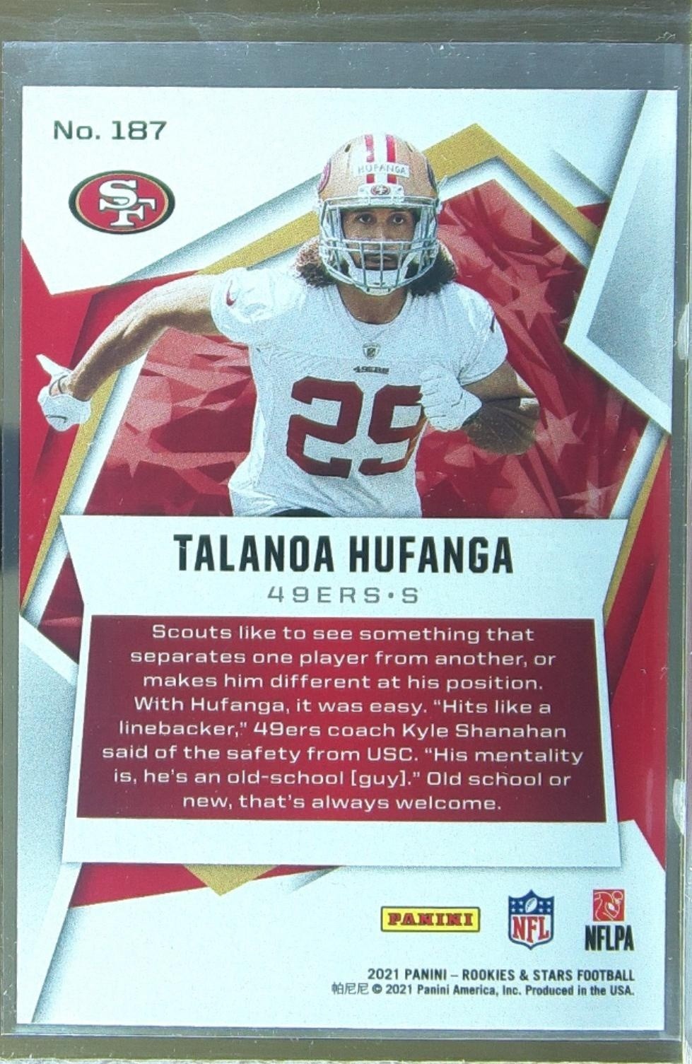 2021 Rookies & Stars Talanoa Hufanga RC #187 49ers - Image 3
