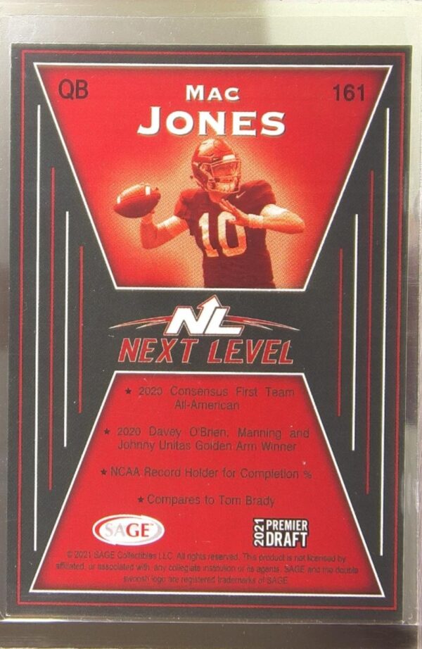 2021 SAGE Premier Draft Mac Jones Red RC #161 Tide - Image 3