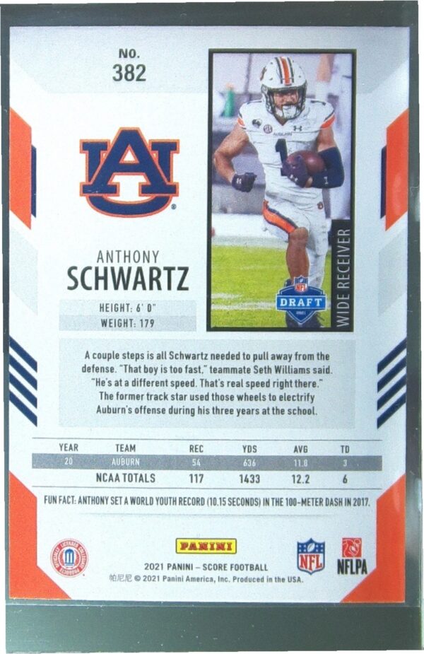 2021 Score Anthony Schwartz RC #382 Tigers - Image 3