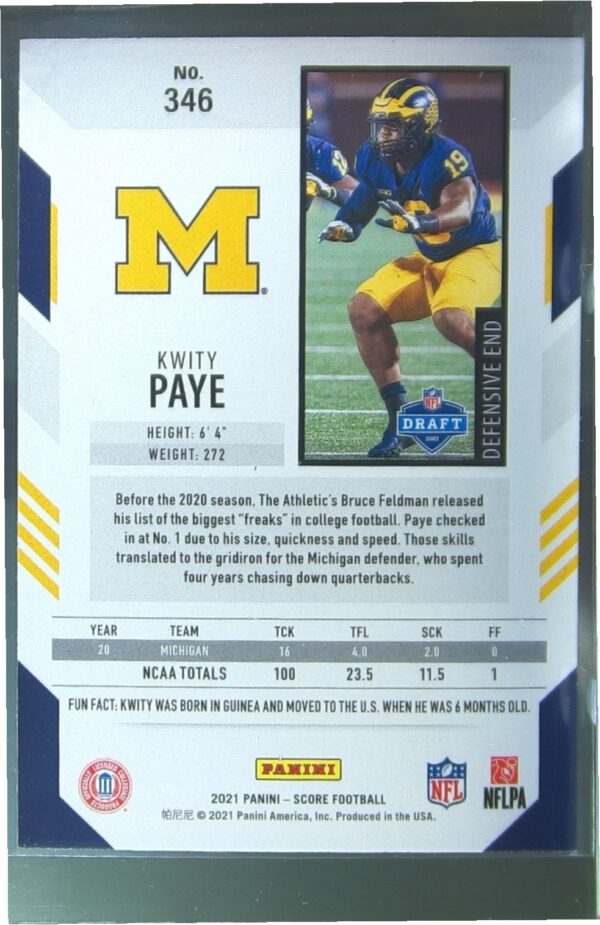 2021 Score Kwity Paye RC #346 Wolverines - Image 3