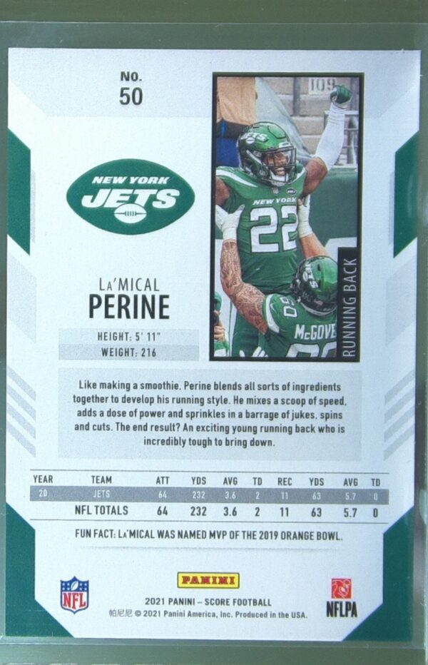 2021 Score La'Mical Perine Gold Zone /50 #50 Jets - Image 3