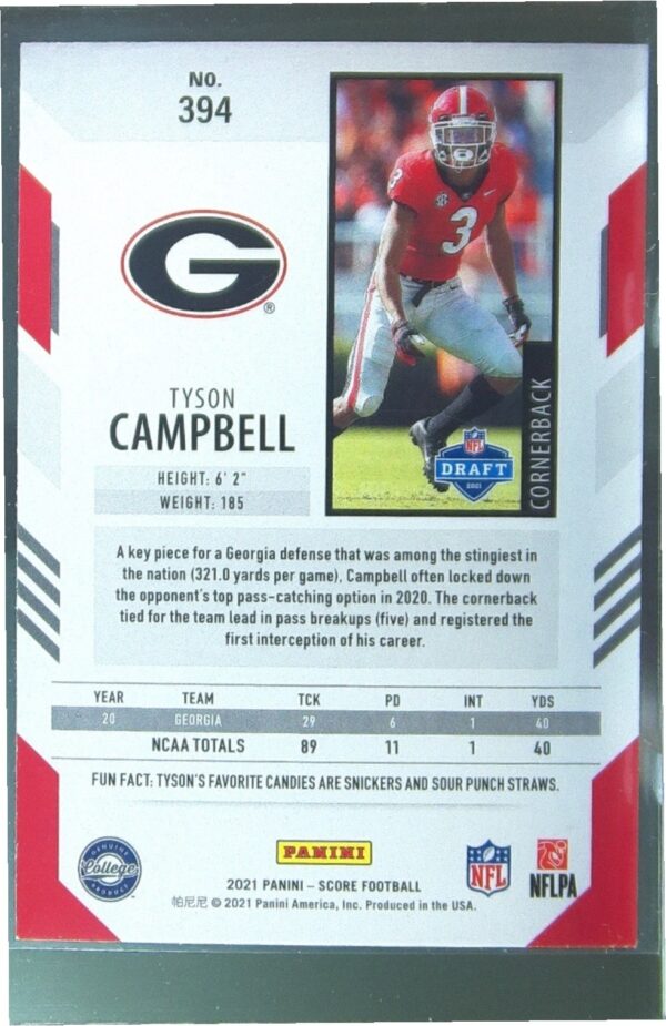 2021 Score Tyson Campbell RC #394 Bulldogs - Image 3