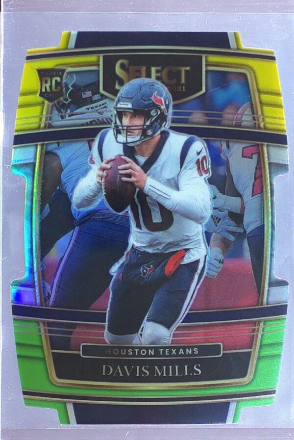 2021 Select Davis Mills Green and Yellow Prizm Die Cut RC #65 Texans