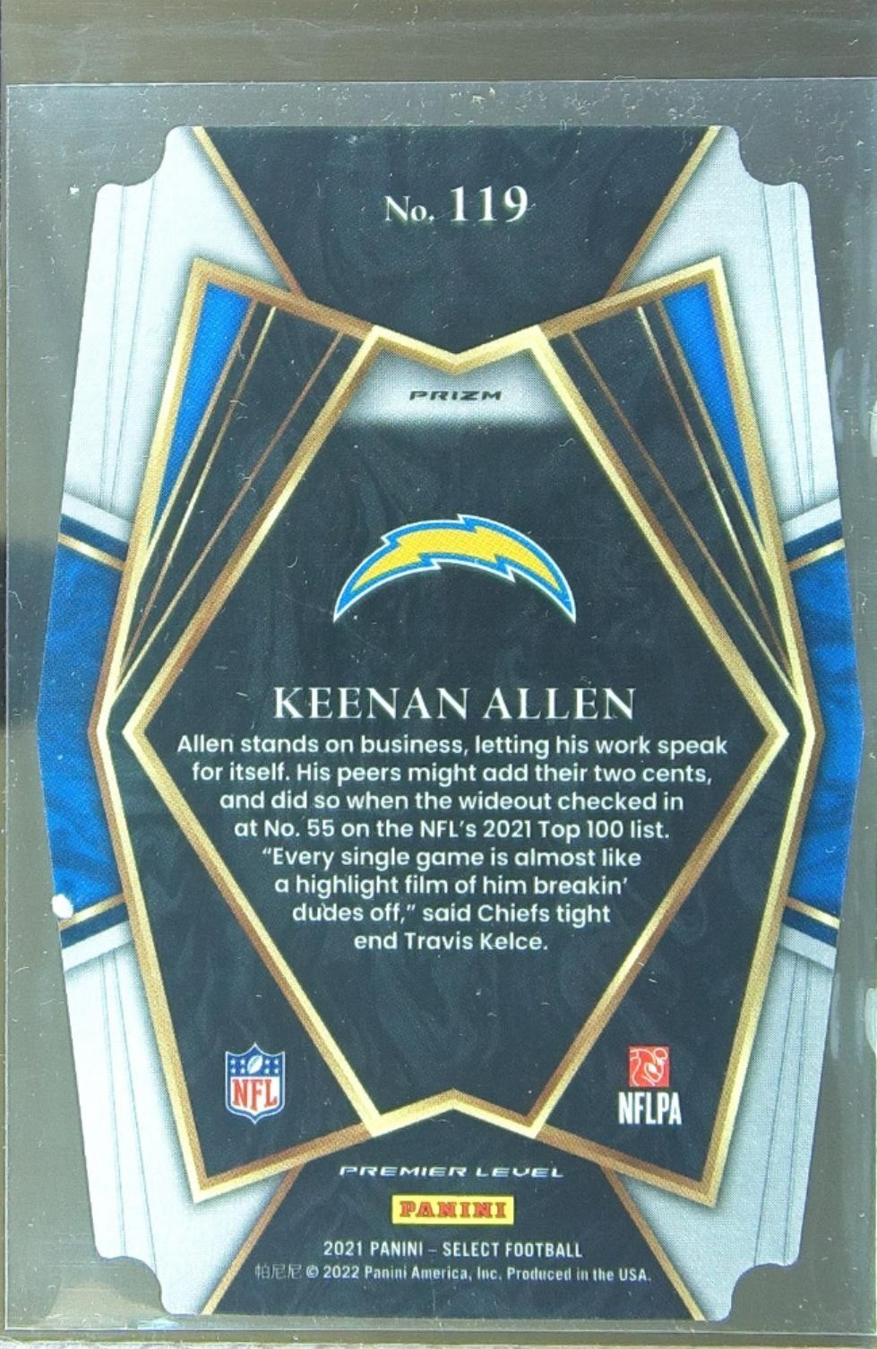2021 Select Keenan Allen Black and Gold Prizm Die Cut #119 Chargers - Image 3