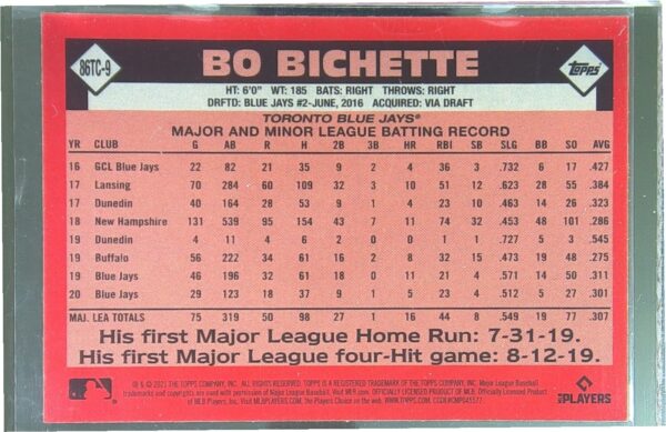 2021 Topps Bo Bichette #86TC-9 Jays 1986 Topps 35th Anniversary Mojo - Image 3