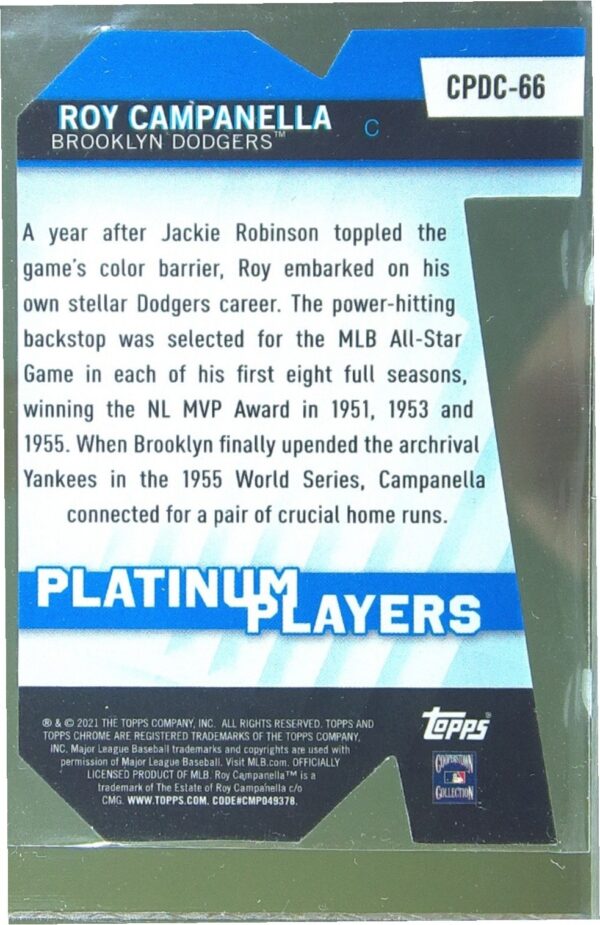 2021 Topps Chrome Update Roy Campanella #CPDC-66 Dodgers Platinum Player Die Cut - Image 3