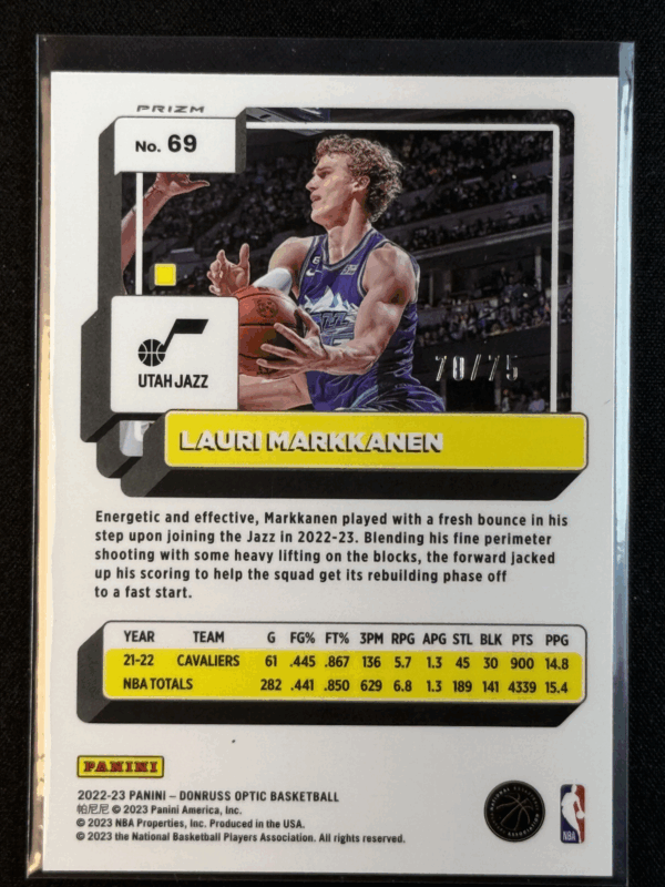 2022-23 Panini Optic Lauri Markkanen Red Disco /75 Jazz #69 - Image 3