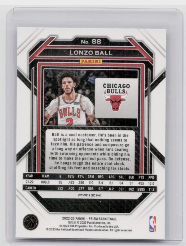 2022-23 Prizm Lonzo Ball Prizms Ice #88 Bulls - Image 3