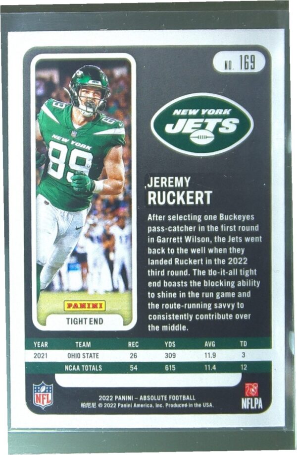 2022 Absolute Jeremy Ruckert Retail RC #169 Jets - Image 3