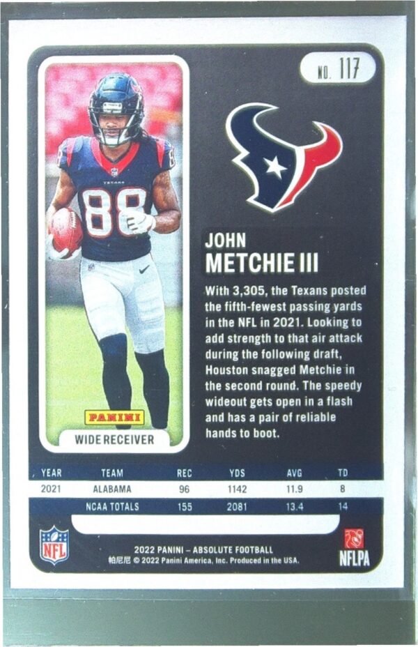 2022 Absolute John Metchie III Retail RC #117 Texans - Image 3