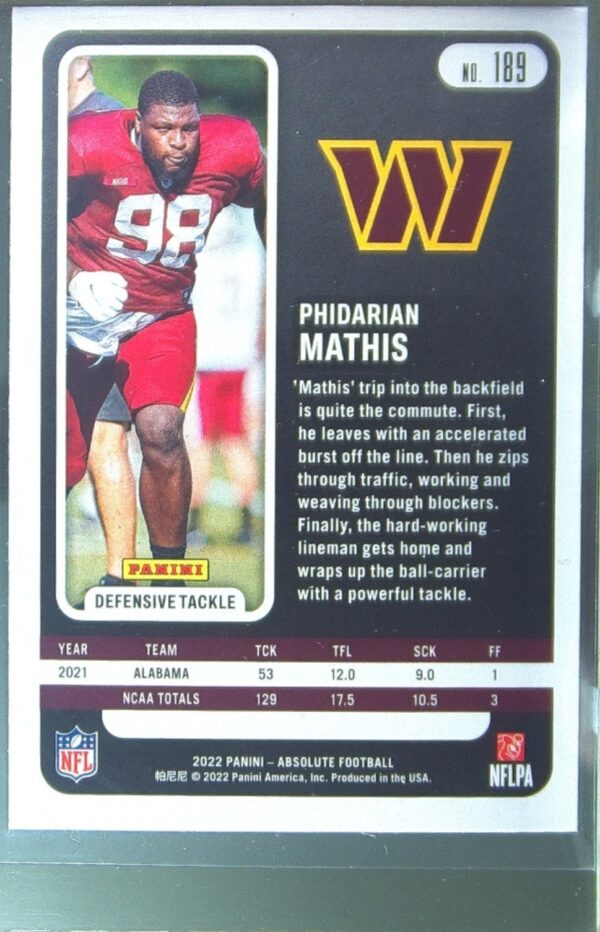2022 Absolute Phidarian Mathis Retail RC #189 Commanders - Image 3