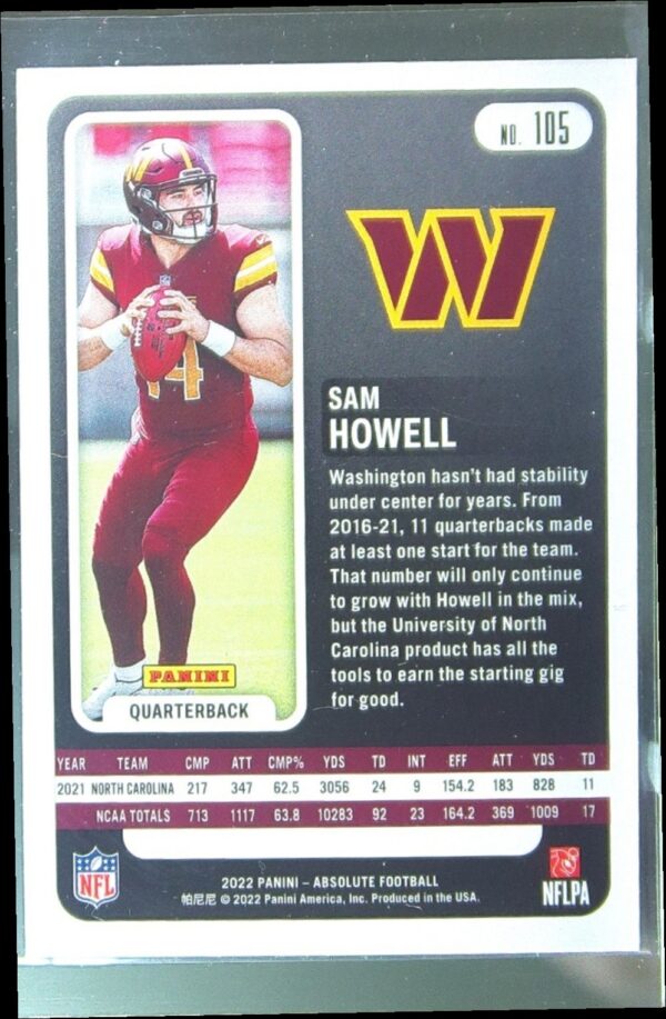 2022 Absolute Sam Howell Retail RC #105 Commanders - Image 3